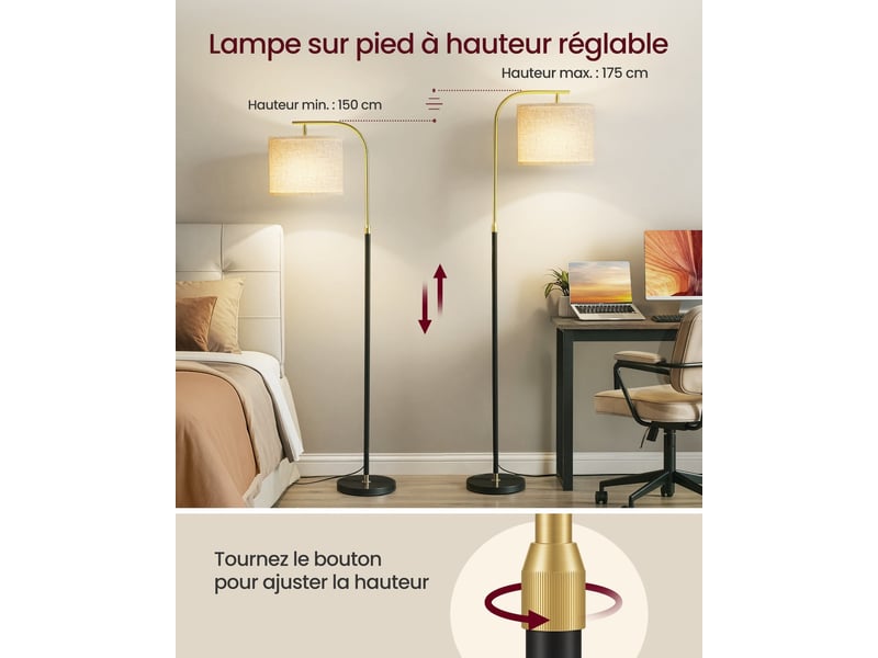  Lampadaire arc réglable hauteur 150 x 30 x 30 cm style moderne ambiance cosy en acier noir mat 12_0012128  - Conforama B