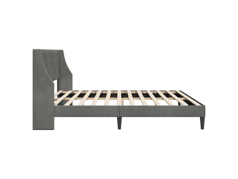 Lit double- lit adulte - cadre de lit avec tête de lit gris foncé 200 x 200 cm velours - Conforama D