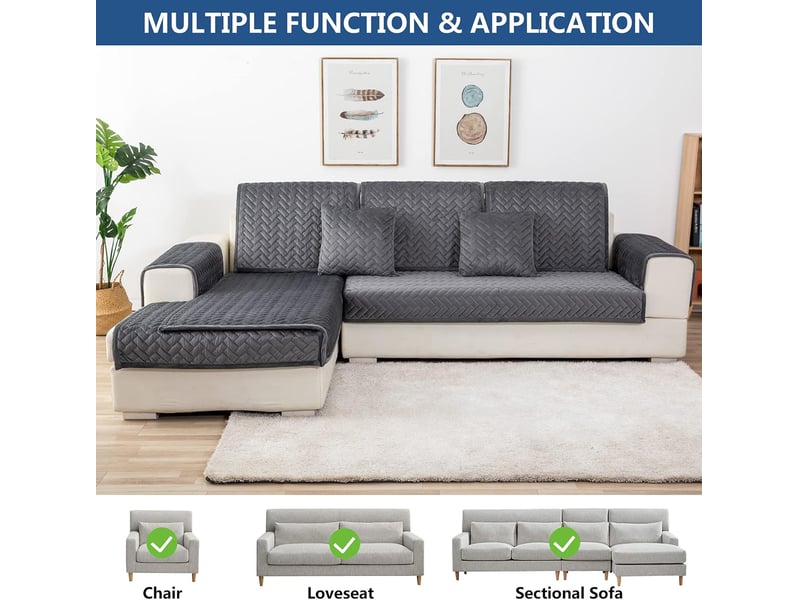  Housse de canapé 3 places avec accoudoirs – gris foncé, 90x160 cm, 1 pièce  - Conforama D