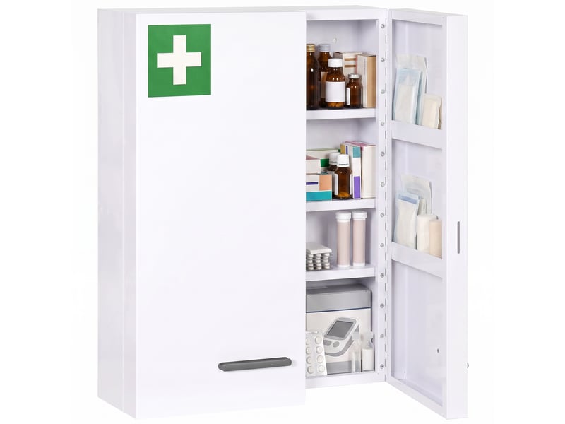 Armoire à pharmacie à 6 étagères avec serrure et 2 clés, acier, 55 x 18 x 60 cm, blanche  - Conforama B