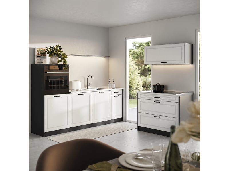  Vicco cuisine, blanc campagneanthracite, 220cm plan de travail anthracite  - Conforama C