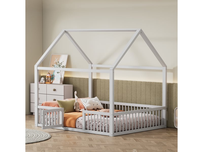  Lit cabane 140x200cm avec sommier et porte blanc lit enfant blanc - Conforama B