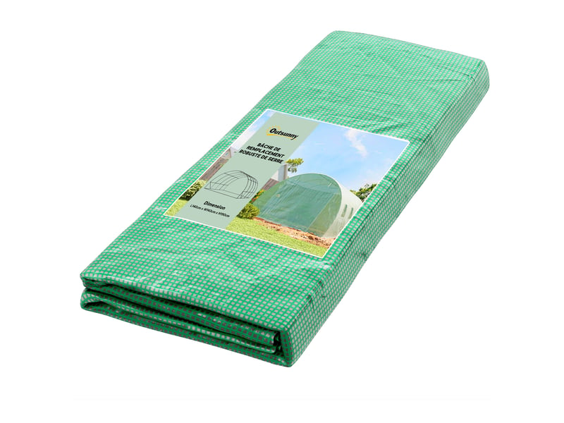  Bâche de rechange serre tunnel 12 m² 4 x 3 x 2 m pe anti-uv imperméable 8 fenêtres + porte enroulable zippée vert  - Conforama A