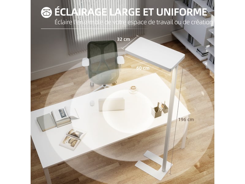  Lampadaire sur pied salon led dimmable spectre complet pour le soin des yeux télécommande blanc 60 x 32 x 196 cm  - Conforama R