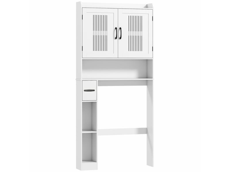  Meuble wc dessus de toilette meuble salle de bain avec porte-papier 80x19,5x170cm blanc et placard à porte double  - Conforama B
