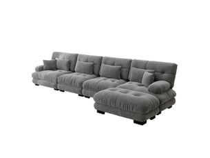 Canapé d'angle, canapé modulable – style cloud, pouf amovible, 4 places, gris, en chenille