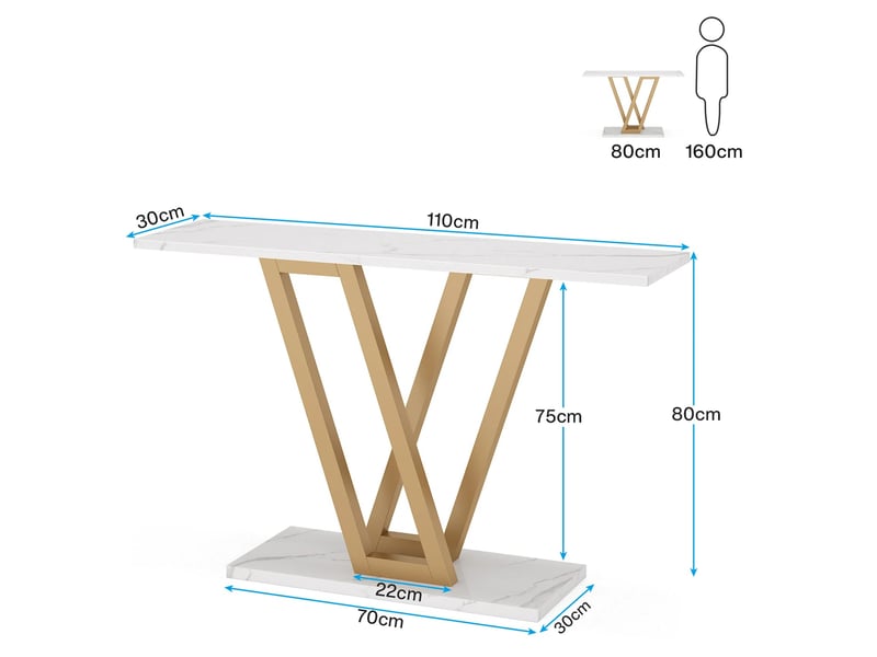  Table console d'entrée en mdf et métal blanc et doré 110x30x80 cm  - Conforama C