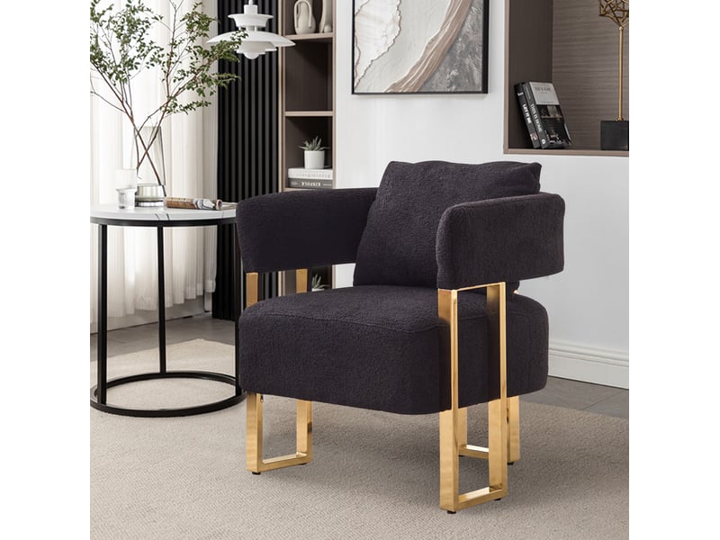  Fauteuil 1 place rembourré avec coussins de tête et lombaire pour salon en velours noir, 68 × 68 × 70 cm  - Conforama B