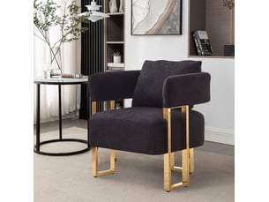 Fauteuil 1 place rembourré avec coussins de tête et lombaire pour salon en velours noir, 68 × 68 × 70 cm
