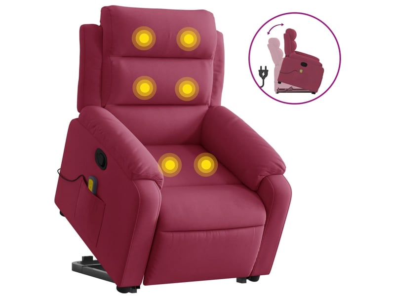  Fauteuil de massage inclinable, fauteuil relax rouge bordeaux velours shl60074  - Conforama A