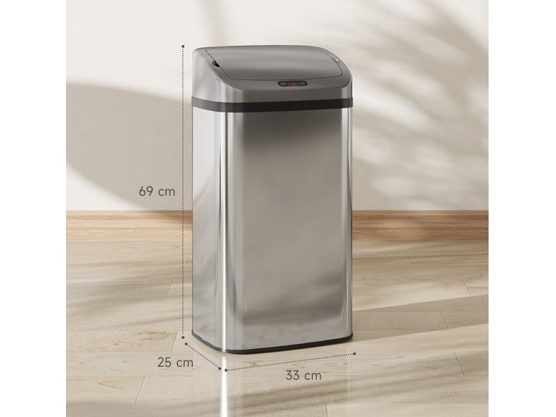  Poubelle automatique ulevr à capteur infrarouge 48 l, fermeture automatique, acier inoxydable argenté, 33 x 25 x 69 cm  - Conforama C