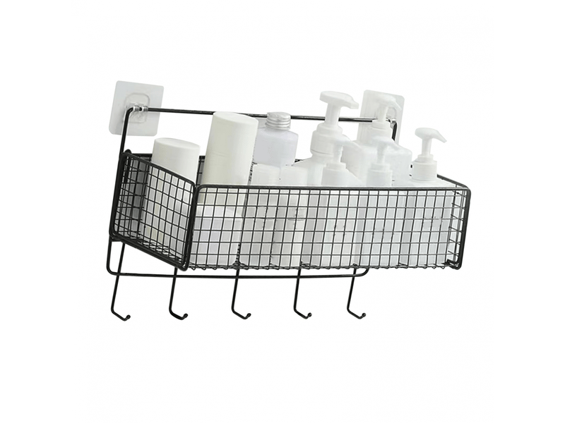  Panier de rangement mural multifonctionnel en fer avec crochet pour cuisine et salle de bain (noir)  - Conforama E