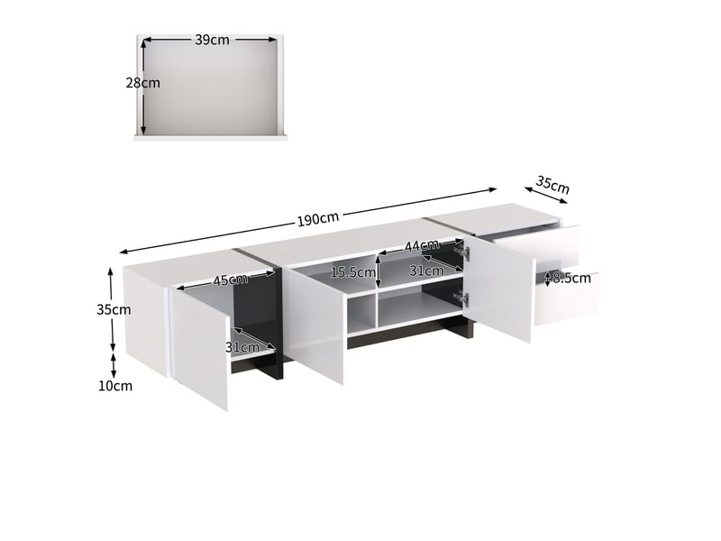  [déstockage] meuble tv bas moderne – portes et tiroirs, pieds contrastés blancnoir, style épuré  - Conforama C