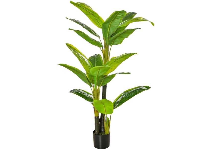  Plante artificielle bananier 150 cm verte en plastique avec pot noir, idéale en intérieur et extérieur sans entretien  - Conforama A