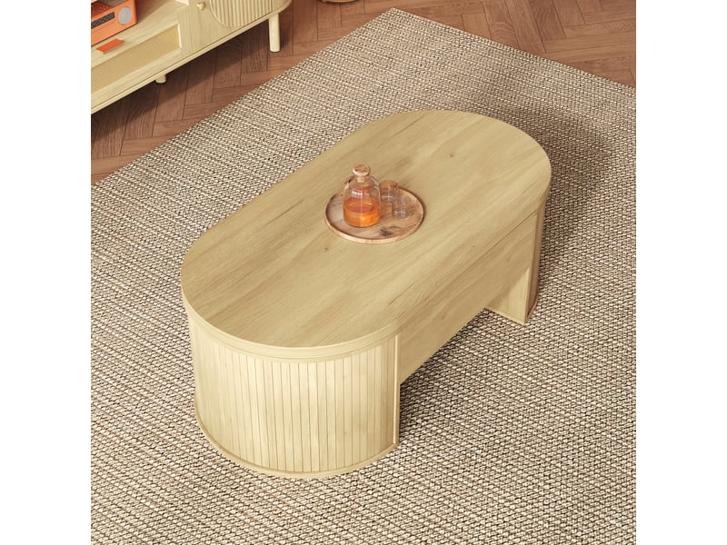 Table basse relevable avec rangement et étagère coulissante pour salon en mdf 110×55,5×40 cm naturel - Conforama C