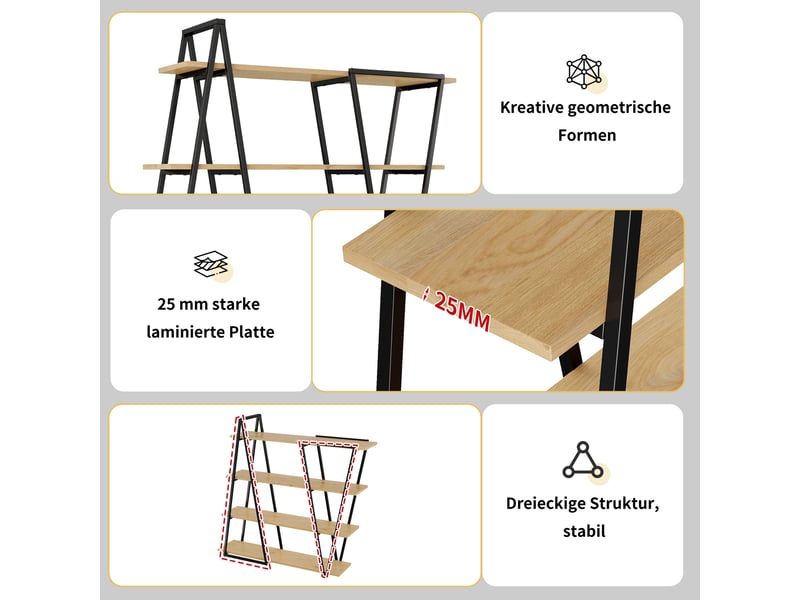 Bibliothèque ouverte métal design triangulaire étagères mdf 25 mm 158×35×166 cm salon cuisine bureau  - Conforama E