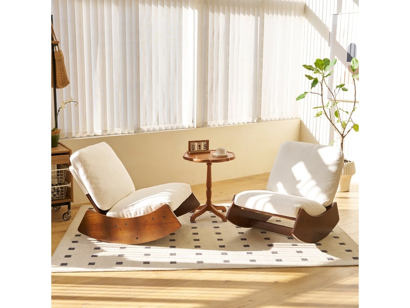  Lot de 2 chaises à bascule, fauteuil d'allaitement blanc en velours côtelé et bois massif, 90x61.5x71.9 cm  - Conforama W