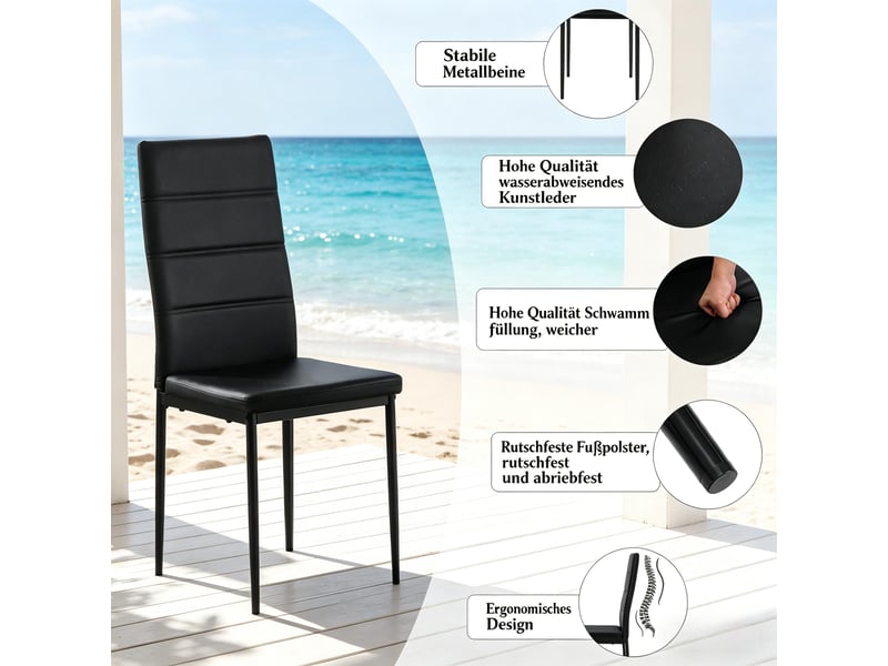  Lot de 4 chaises de salle à manger,40x51x98 cm,similicuir,noir  - Conforama D