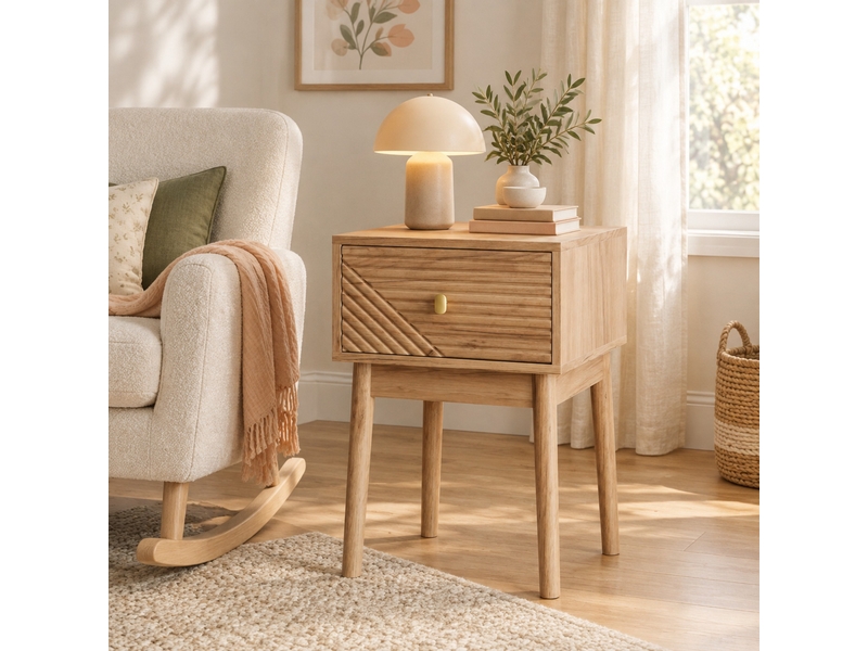  Lot de 2 tables de chevet style mid-century – chêne clair, 1 tiroir, 40 x 40 x 55 cm  - Conforama B