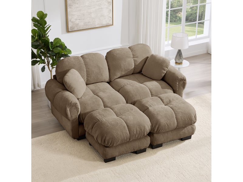  Canapé modulable en u modenvie 2 places en chenille marron avec ottomane mobile 190 x 149 x 90 cm  - Conforama D
