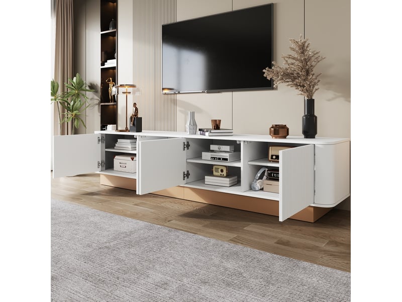  Meuble tv 200 cm 4 portes avec rangements et passe-câbles homvra  - Conforama B