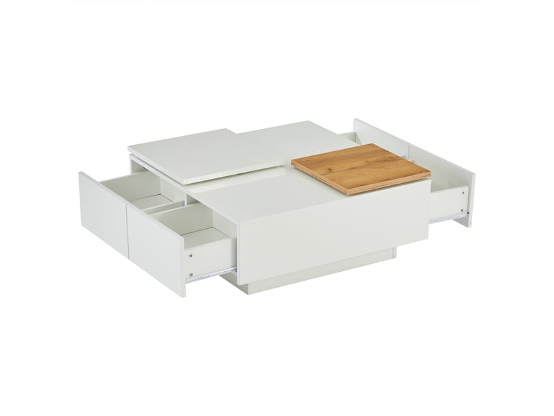  Table basse carrée blanc brillant avec plateau coulissant et 4 tiroirs cachés, 75x75x33.5cm  - Conforama R