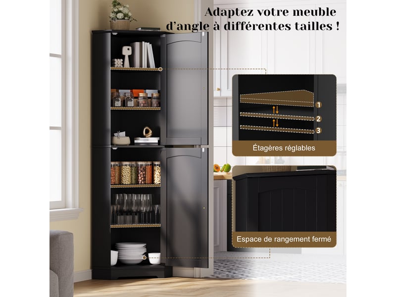 Meuble de cuisine muvano noir, meuble d’angle compact avec deux portes et étagères réglables  - Conforama R