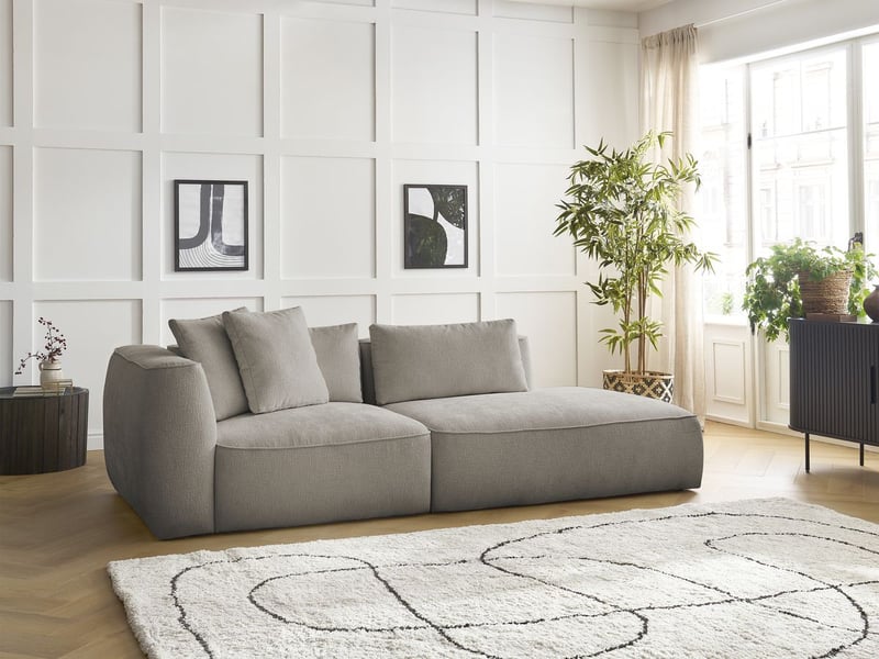  Bobochic canapé droit fixe 3 places leopold tissu texturé taupe  accoudoir gauche LEOPOLD - Conforama D