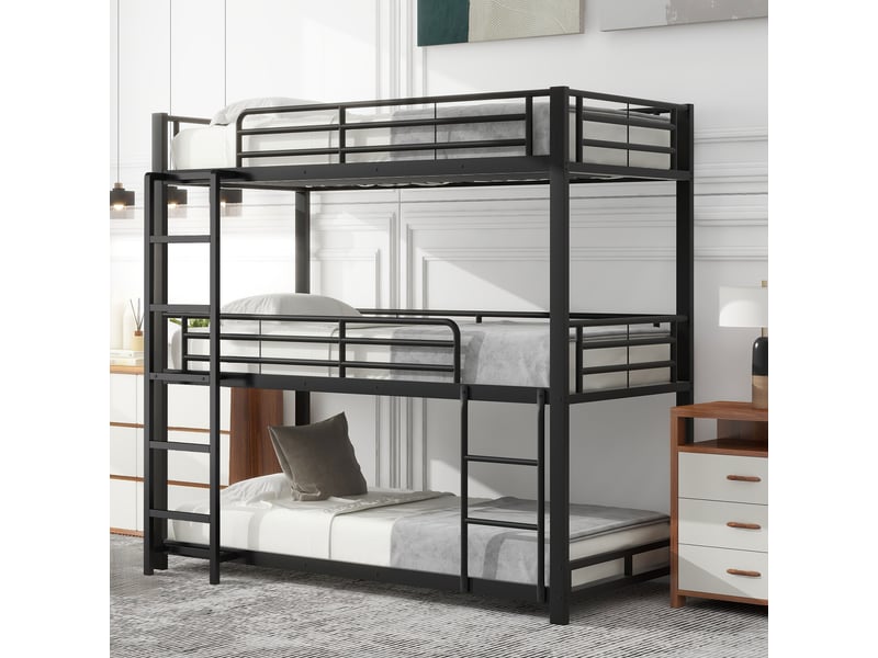  Lit triple 90x200cm coloris noir métal lit enfant noir - Conforama D