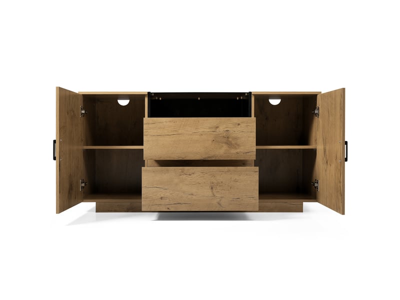  Buffet chêne clair 140 × 40 × 70 cm, 2 tiroirs, 2 portes et verre teinté IKSETERA TRADING LTD - Conforama W