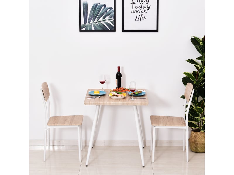  Ensemble de salle à manger 3 pièces, table et 2 chaises, structure en métal, coin repas pour salle à manger ou cuisine, coloris naturelblanc  - Conforama C