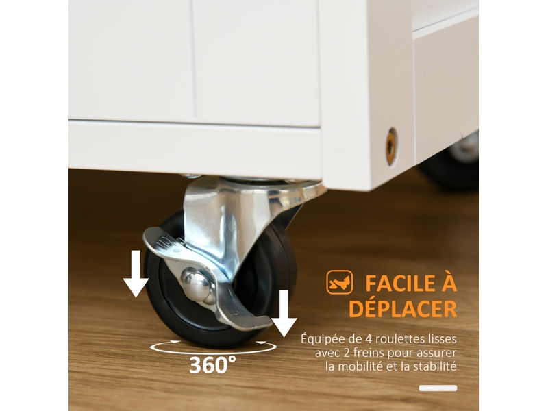 Desserte de cuisine multi rangements 2 placards tiroir casier 9 bouteilles mdf blanc plateau bois caoutchouc - Conforama E