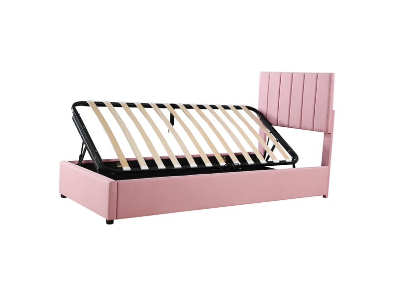  Lit enfant rembourré en lin rose 90 x 200 cm  - Conforama E
