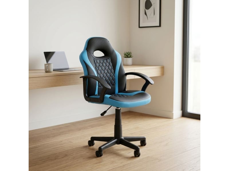 Chaise gaming pivotante noir et bleu en simili – nellie - Conforama B