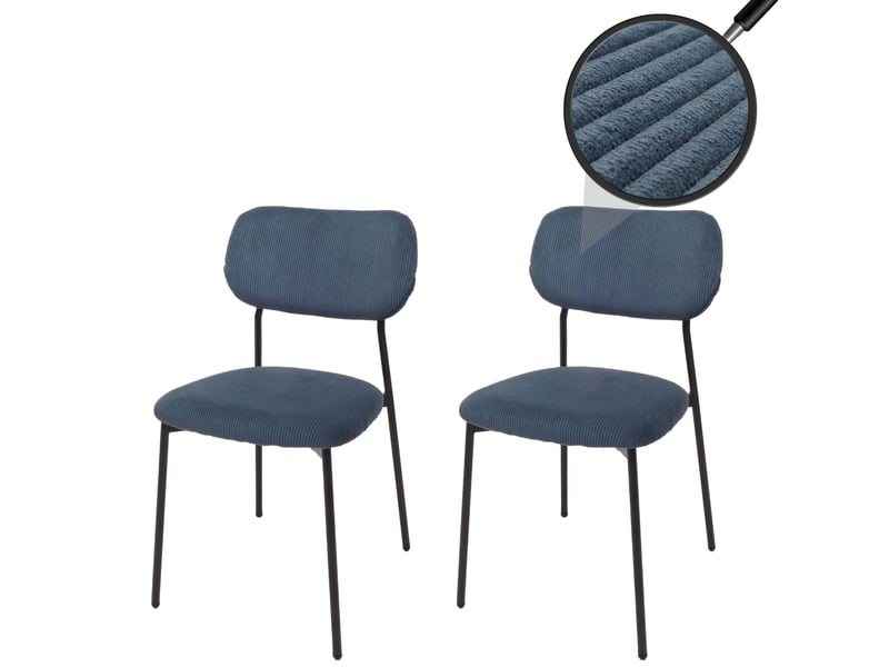  Lot de 2 chaises de salle à manger assise et dossier rembourrés avec protections de sol réglables velours côtelé bleu et acier 04_0009532  - Conforama B