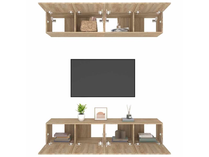  Lot de 4 meuble tv bas salon chêne sonoma 80x30x30 cm bois d'ingénierie shl64403  - Conforama E