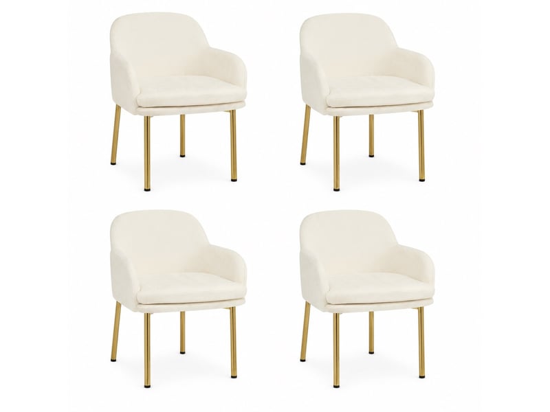 Lot de 4 chaises de salle à manger rembourrées blanches, pieds dorés réglables, 58,5 x 62 x 78 cm  - Conforama A