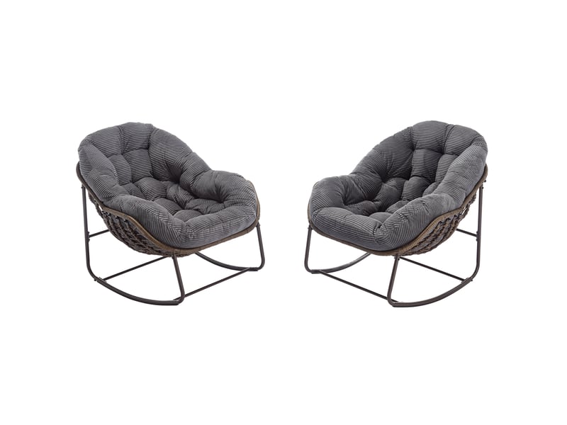  Fauteuil à bascule extérieur 90x106x78 cm – gris – coussin rembourré, rotin synthétique et acier  - Conforama D