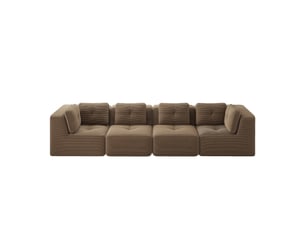 Canapé modulable 4 places angle, canapé salon moderne corduroy marron, profondeur assise profonde et coussins souples pour grand espace