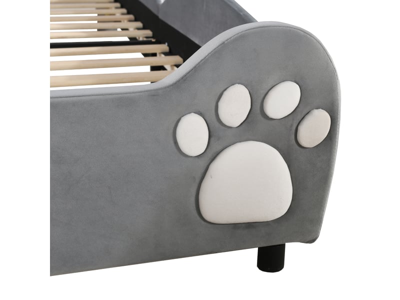  Lit simple 90 × 200 cm tête ourson en velours - gris C-CRAFTLINK - Conforama E