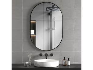 Miroir ovale mural cadre en aluminium style minimaliste montage vertical ou horizontal avec 3 crochets 60 x 90 cm noir