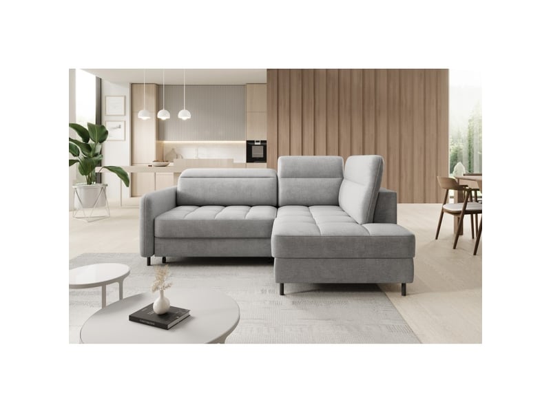Canapé d'angle droit convertible barnea 208 cm gris clair avec rangement - Conforama E
