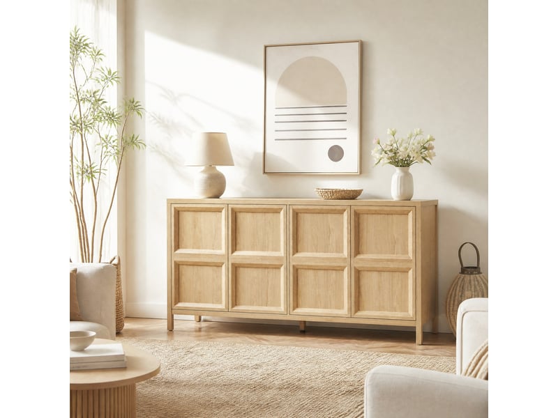  Buffet avec 2 compartiments, fermeture douce et rangement pour chambre en mdf 160×40×80 cm chêne  - Conforama B