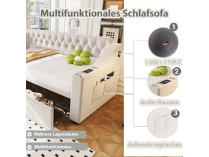 Lit banquette 90x190 cm ZOVIRA coloris beige