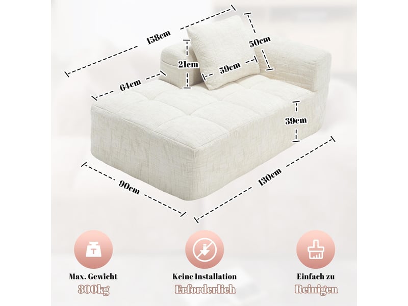  Canapé tissu en chenille douce avec coussin,canapé avec poches latérales,canapé modulable,design moderne beige 158x90x60cm - Conforama A