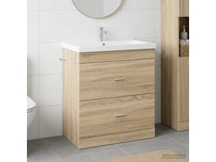 Meuble sous lavabo de salle de bain, commode chêne sonoma shl5528