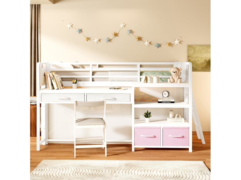  Lit mezzanine enfant 90x200 avec bureau et rangement homvra  - Conforama D