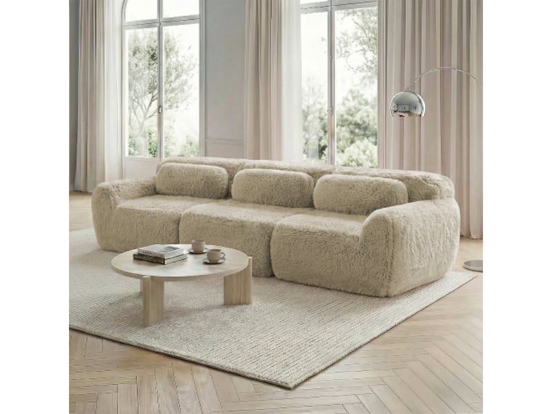  Canapé modulable 3 places en u tissu doux type peluche avec coussins et base antidérapante  - Conforama R