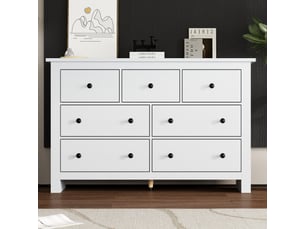 Buffet blanc 7 tiroirs moderne minimaliste meuble de rangement cuisine 152x40x89cm