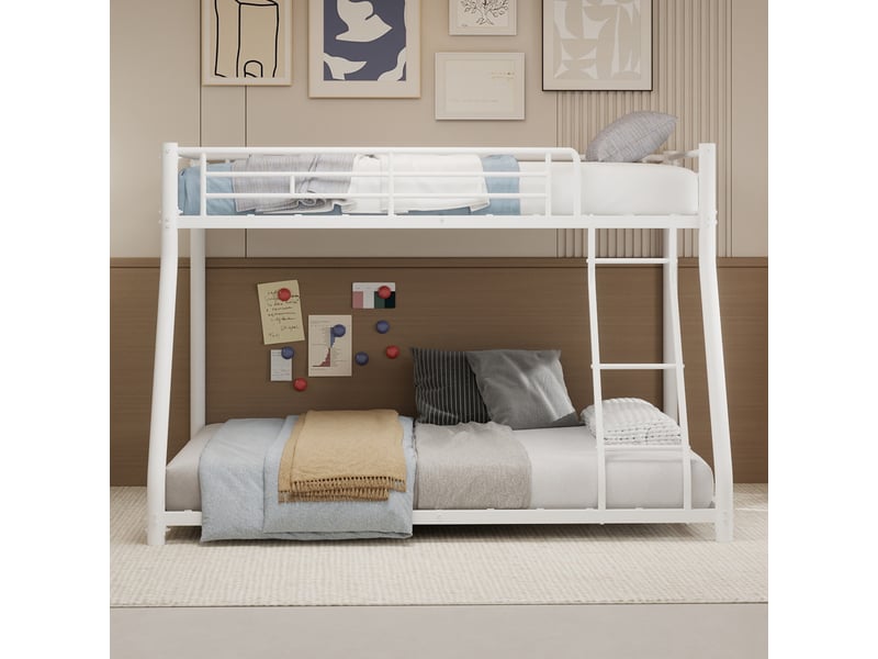  Lit superposé 90x190 cm140x190 cm - lit simple et double avec échelle et barrière de sécurité - sans matelas - blanc  - Conforama C